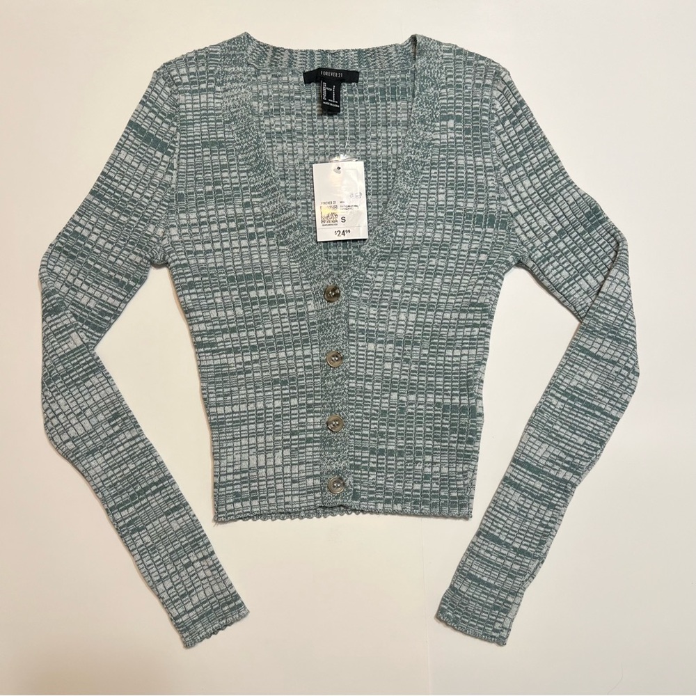 Forever 21 Green Marled Cardigan Sweater Long Sleeve – NWT – Size Small